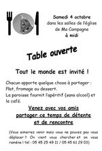 Samedi 4 octobre : première table ouverte paroissiale de l'année!