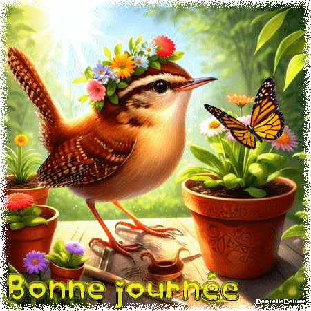 Petit oiseau heureux et papillon - bonne journée - les gifs animés de  dentelledelune