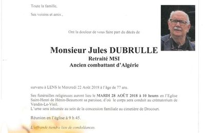 Décès de Jules Dubrulle