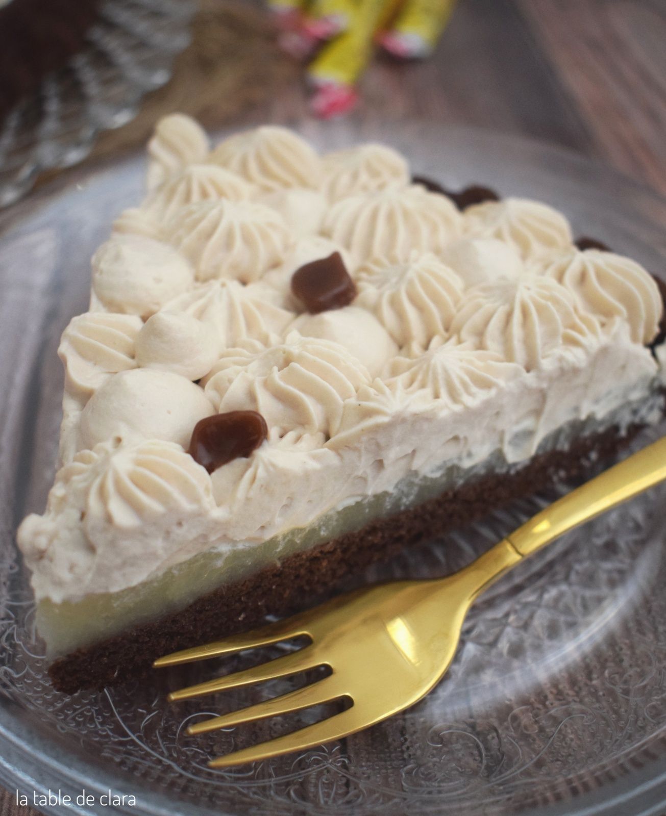Tarte renversée chocolat poire ganache carambar