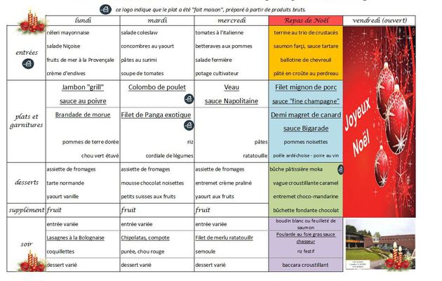 menus du lundi 15 au vendredi 19 décembre 2014