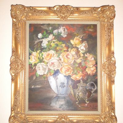 TS001 - Tableau - 1955 - Toile (50x40)huile - Motif floral 