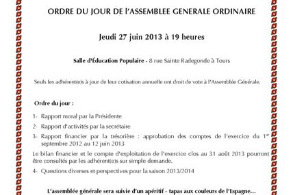 ASSEMBLEE GENERALE ORDINAIRE - Jeudi 11 septembre 2014 à 18H30