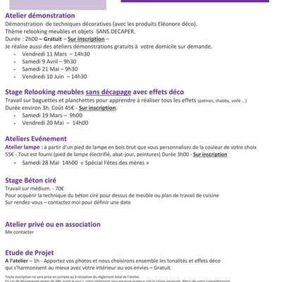 Planning ateliers et stages Printemps 2016