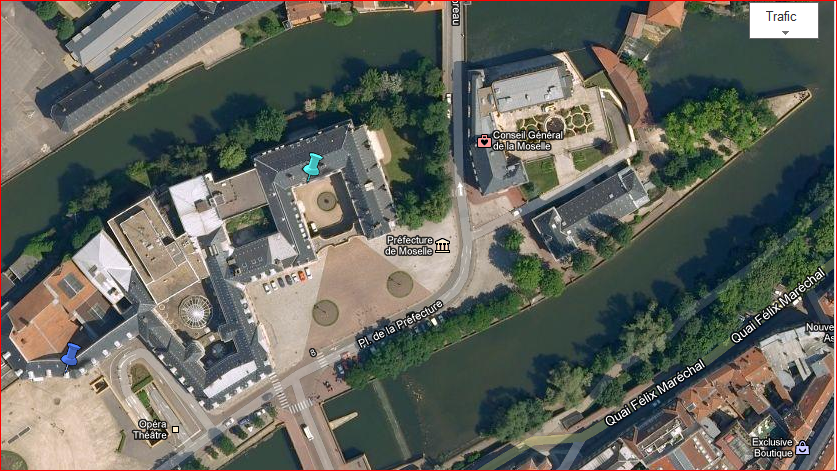 Île de Saulcy, Opéra-théâtre, temple protestant, place de la Comédie, pont st Marcel, la Moselle