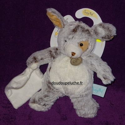 Doudou chien Baby nat Les flocons, beige marron blanc, www.doudoupeluche.fr