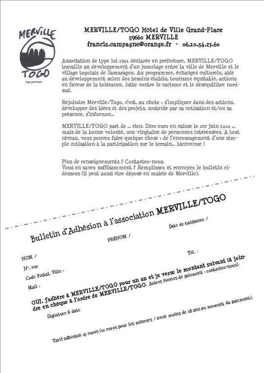 Bulletin d'adhésion MERVILLE/TOGO