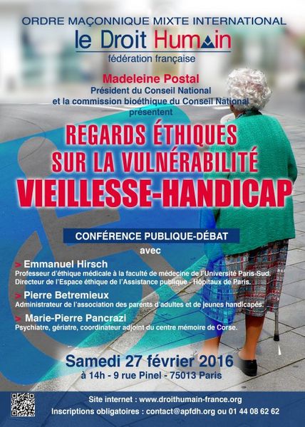 Droit Humain : « Regards éthiques sur la vulnérabilité Vieillesse-Handicap » (27 février, Paris)