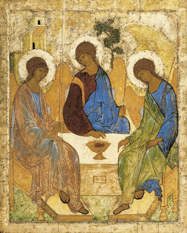 Icône du tableau "La Trinité" de Roublev , le Père créateur, le Fils rédempteur, l'Esprit-saint le guide et le consolateur