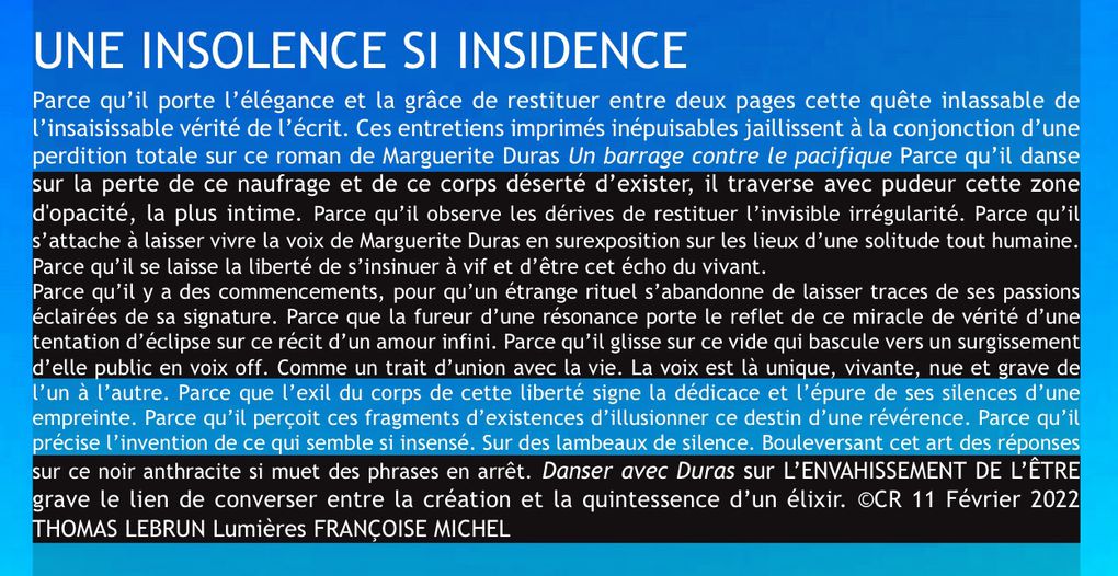 DANSER AVEC DURAS L'ENVAHISSEMENT DE L'ÊTRE THOMAS LEBRUN - RÉGIS HUVIER