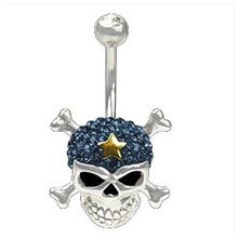 [REASSORT] Piercing de nombril en titane Crystal Evolution Skull réhaussé de strass Swarovski