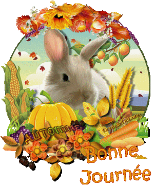 Gif animé Bonne journée - automne - lapin blanc - légumes de saison-a