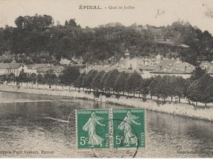 ÉPINAL Lever de Soleil sur la Moselle, le Château Vielle Porte en Ruine, Quai de Juillet, Perspective du Pont Canal sur la Moselle