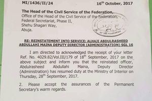 Maina reinstatement letter leaks. See who wrote the letter