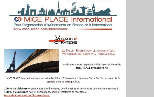 MICE PLACE International 15 et 16 Novembre 2012 PARIS