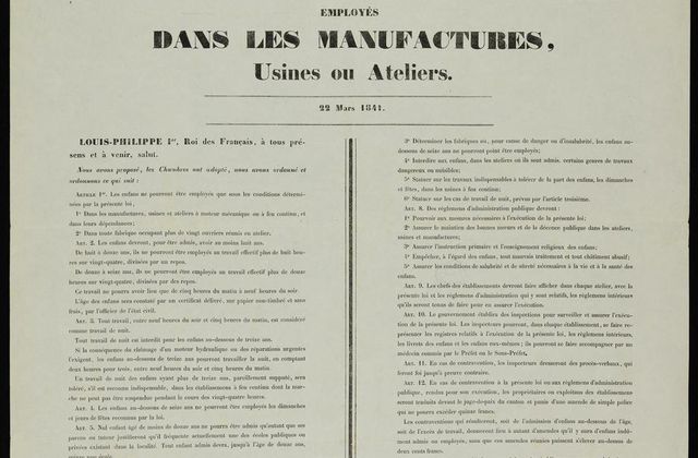 LOI du 22 mars 1841, relative au travail des enfants employés dans les manufactures, usines ou ateliers 