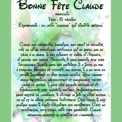 Carte Bonne Fête Claude - masculin - 15 février