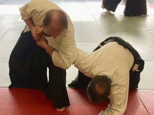 Michel ,70 ans ,pratiquant assidu, lors du stage de février 2018 avec Toshiro SUGA au Dojo du Moustoir