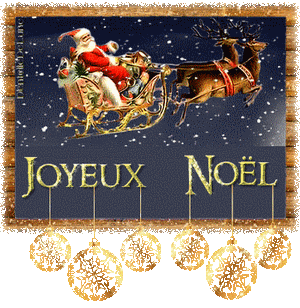Gif animé Joyeux Noël avec Père Noël sur son traineau - 1-a