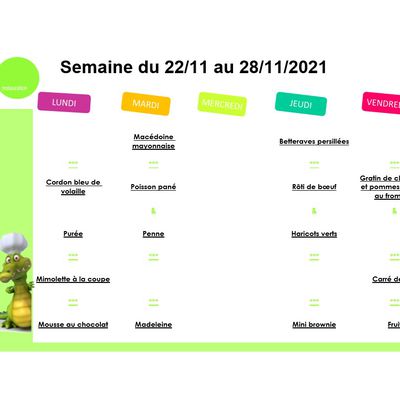 Menus du 22 au 28 novembre