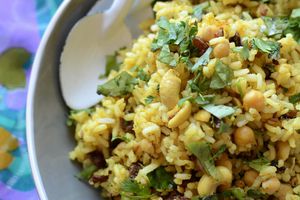 Riz pois chiches noix de cajou et oignons grillés #végétarien