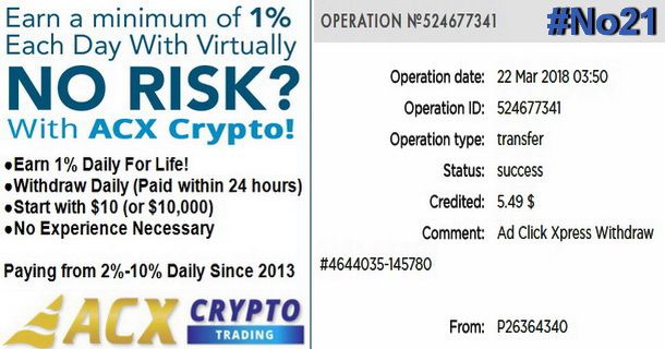 My No21 Withdrawal proof from AdClickXpressCrypto