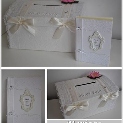 Urne et livre d'or pour un mariage "dentelle et satin"