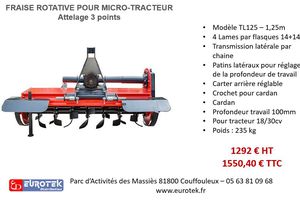Fraise rotative TL 125 pour micro tracteurs 