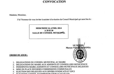 Convocation au Conseil municipal du 16 avril 2014 - Ordre du jour