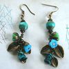 Boucles d'oreilles feuilles et fleurs turquoises