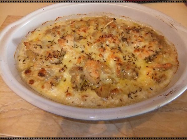 Gratin endives-poulet-pommes de terre à la crème de camembert