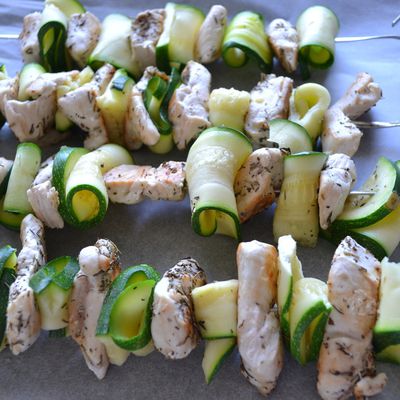 Brochettes poulet courgettes