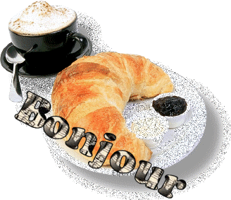 Bonjour - Café - Croissant - Gif scintillant - Gratuit