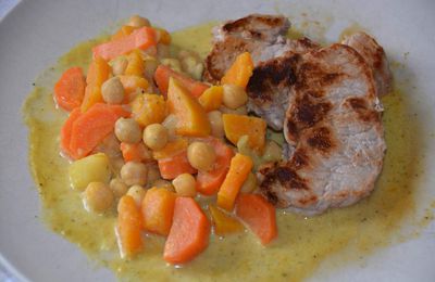 Curry de légumes au lait de coco, filet de veau