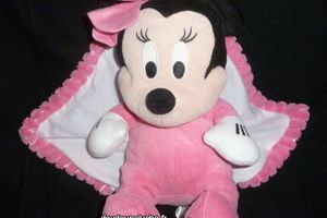 Doudou peluche souris Minnie Disney avec couverture, rose violet 