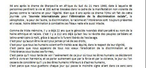 Journée internationale pour l'élimination de la discrimination raciale   21 mars
