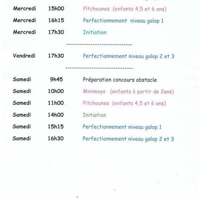 HORAIRES PONEYS 2018/2019