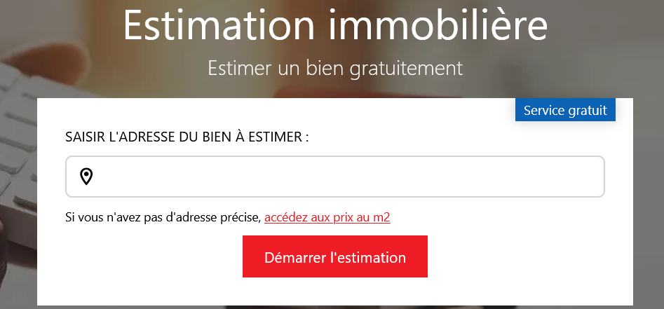 La section Estimation immobilière