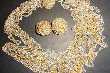 COLLIER SAUTOIR + BOUCLE D'OREILLE ARGENT OR années 1950