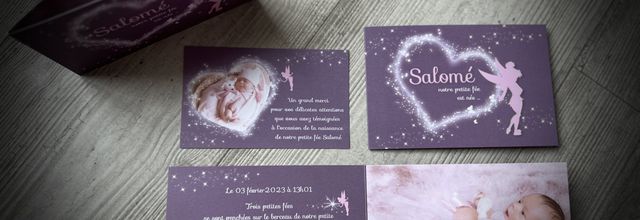 Le faire part de naissance de la petite Salomé : thème fée clochette (disney)