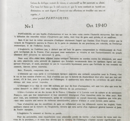 1940. Pantagruel. Le premier journal clandestin français.