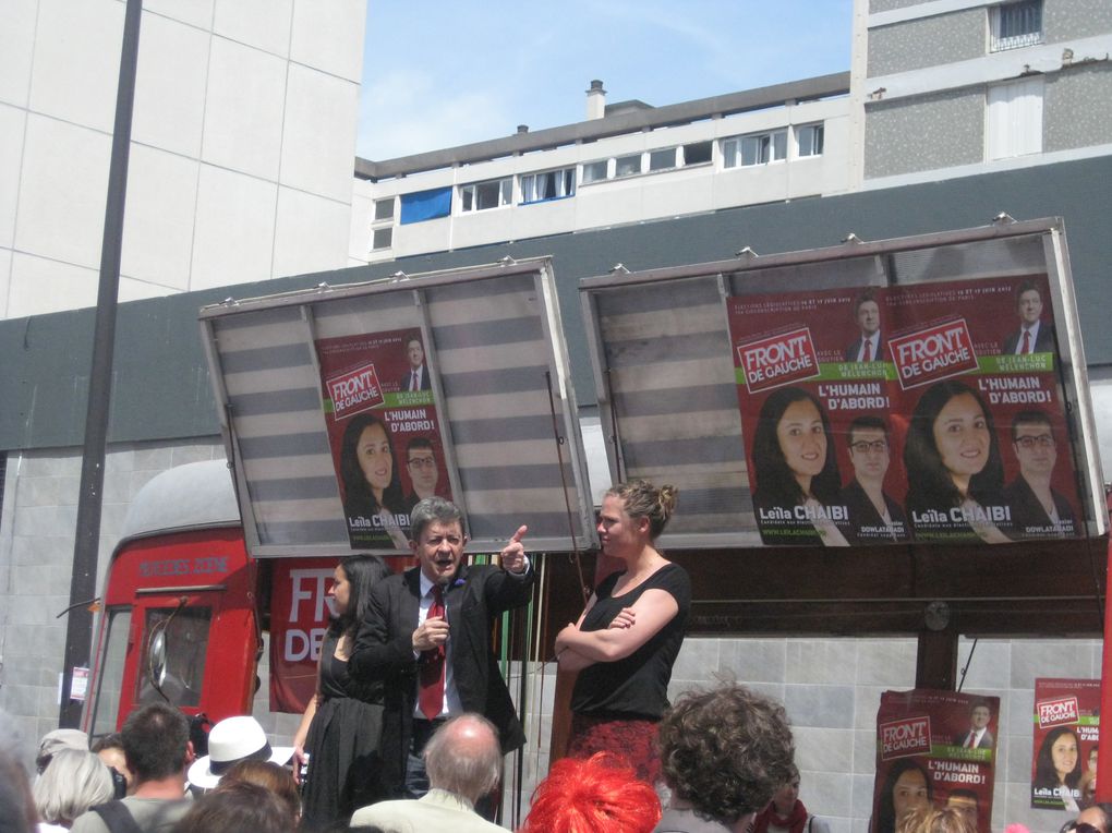 Visite de soutien aux candidates du FG pour les élections législatives, marché Glacière place Coluche, puis meeting improvisé au bas de la cité Daviel