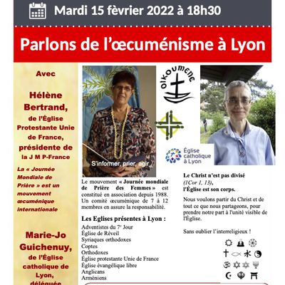 Parlons de l’œcuménisme à Lyon : Mardi 15 fèvrier 2022 à 18h30 - 5 Rue Père Chevrier à Lyon 7