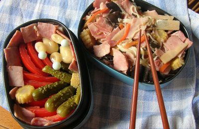 Bento n°49, nouilles sautées légumes et jambon