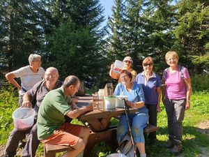 Bilan des cueillettes autour de la table de pic-nic du Manchu