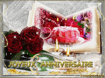 Gif Scintillant Joyeux Anniversaire Pour Femme Gateau Et Bougies Animees Fleurs Roses Les Gifs Animes De Dentelledelune