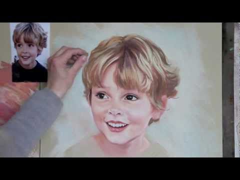 Dessin et peinture - vidéo 832 : Réalisation étape par étape d'un portrait d'enfant au pastel tendre et au crayon-pastel.