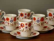Lot de 6 tasses à café à fleurs Années 70 - Vintage