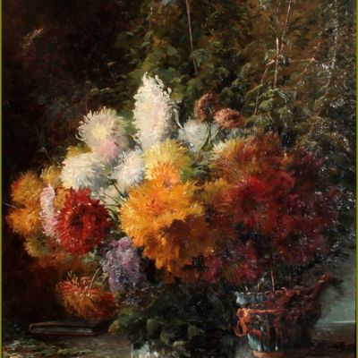 Les fleurs par les grands peintres -  Dieudonné Royer (1835-1920) pots de chrysanthèmes