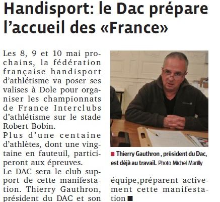Vu dans la presse : " Handisport : le DAC prépare l’accueil des «France» "